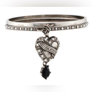 Alexander McQueen Pearl & Crystal Heart Locket Charm Layered Bangle Bracelet